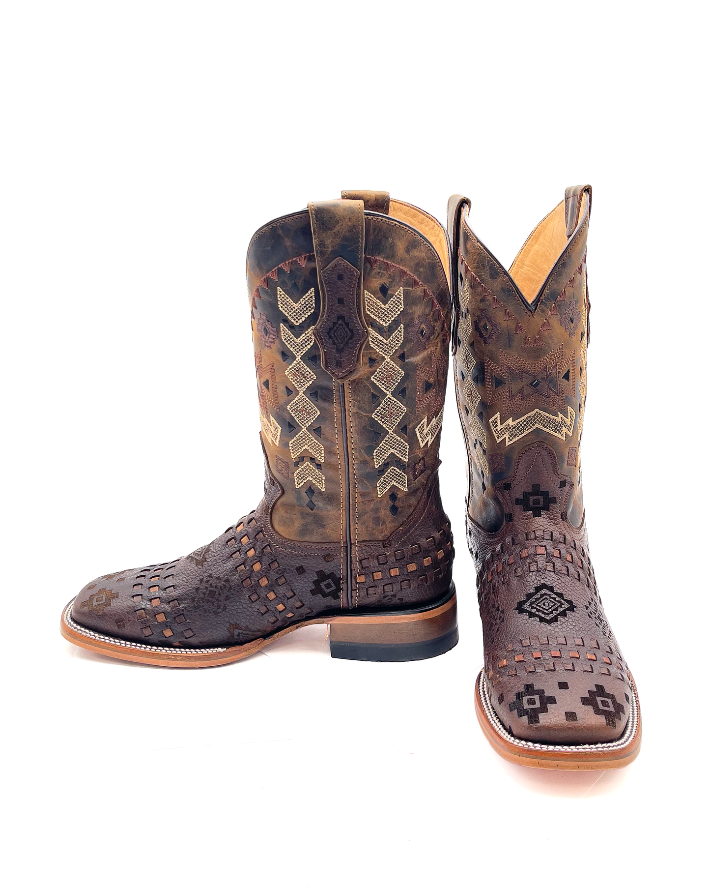 Cowboy Boot Brown Aztec Basket Weave Petatillo