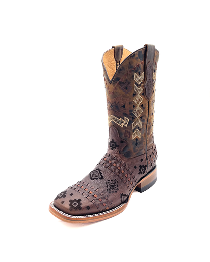 Cowboy Boot Brown Aztec Basket Weave Petatillo