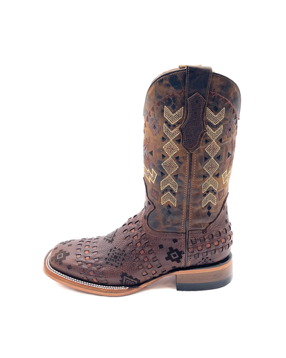 Cowboy Boot Brown Aztec Basket Weave Petatillo