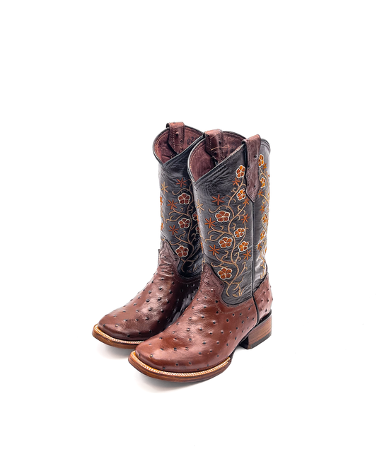 Cowboy Boot Ostrich Print Floral