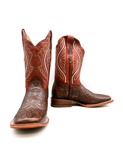 Cowboy Boot Cognac Tooled Leather