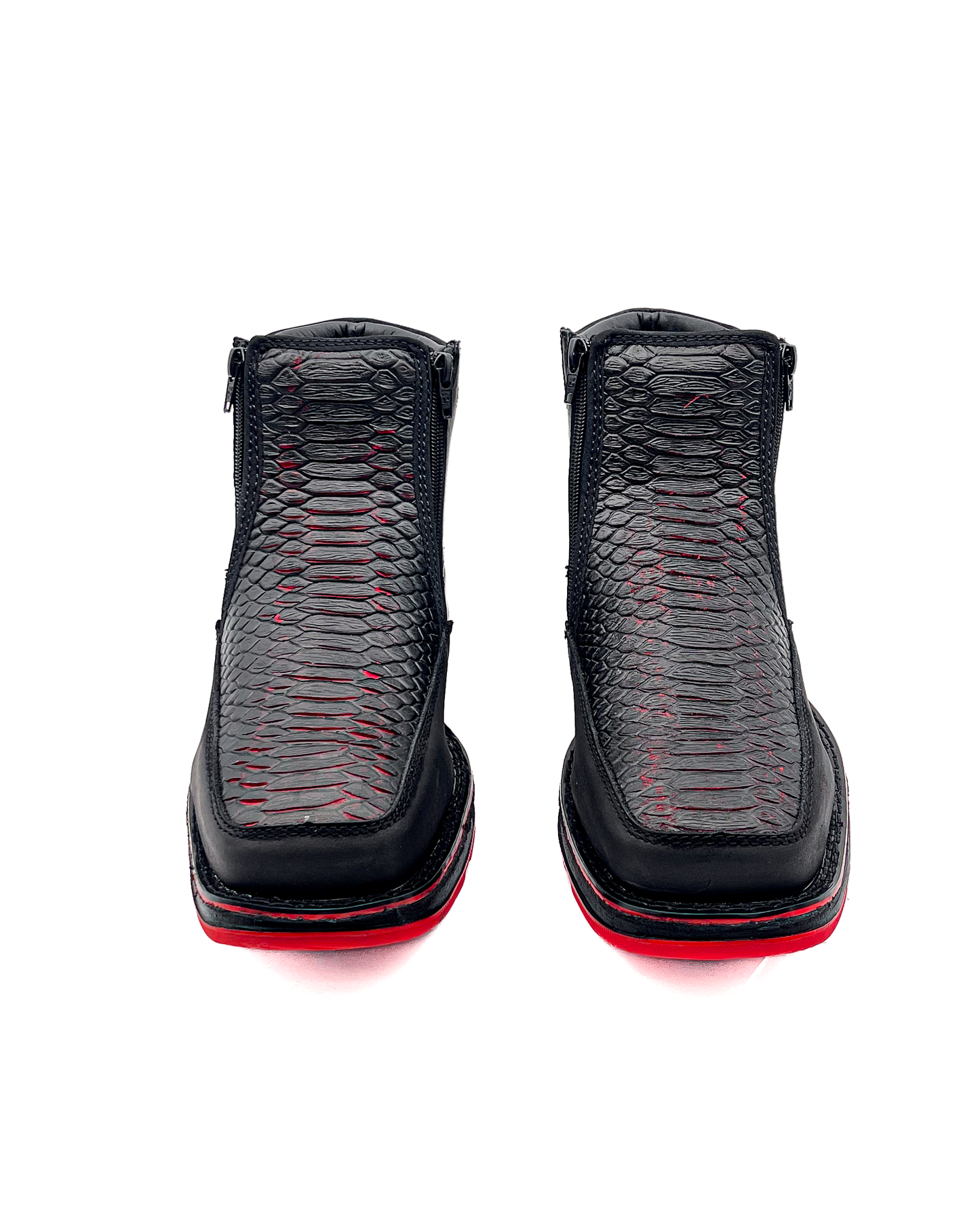 Zipper Shoe Black Red Python Rubber Sole