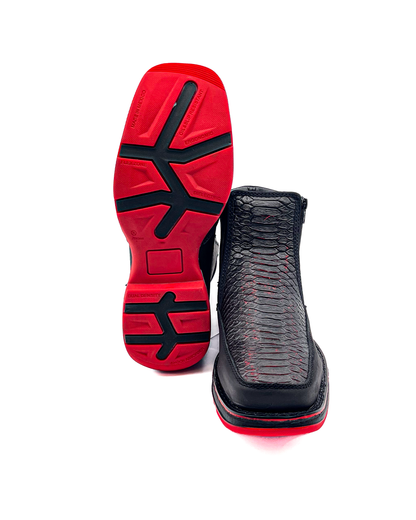 Zipper Shoe Black Red Python Rubber Sole