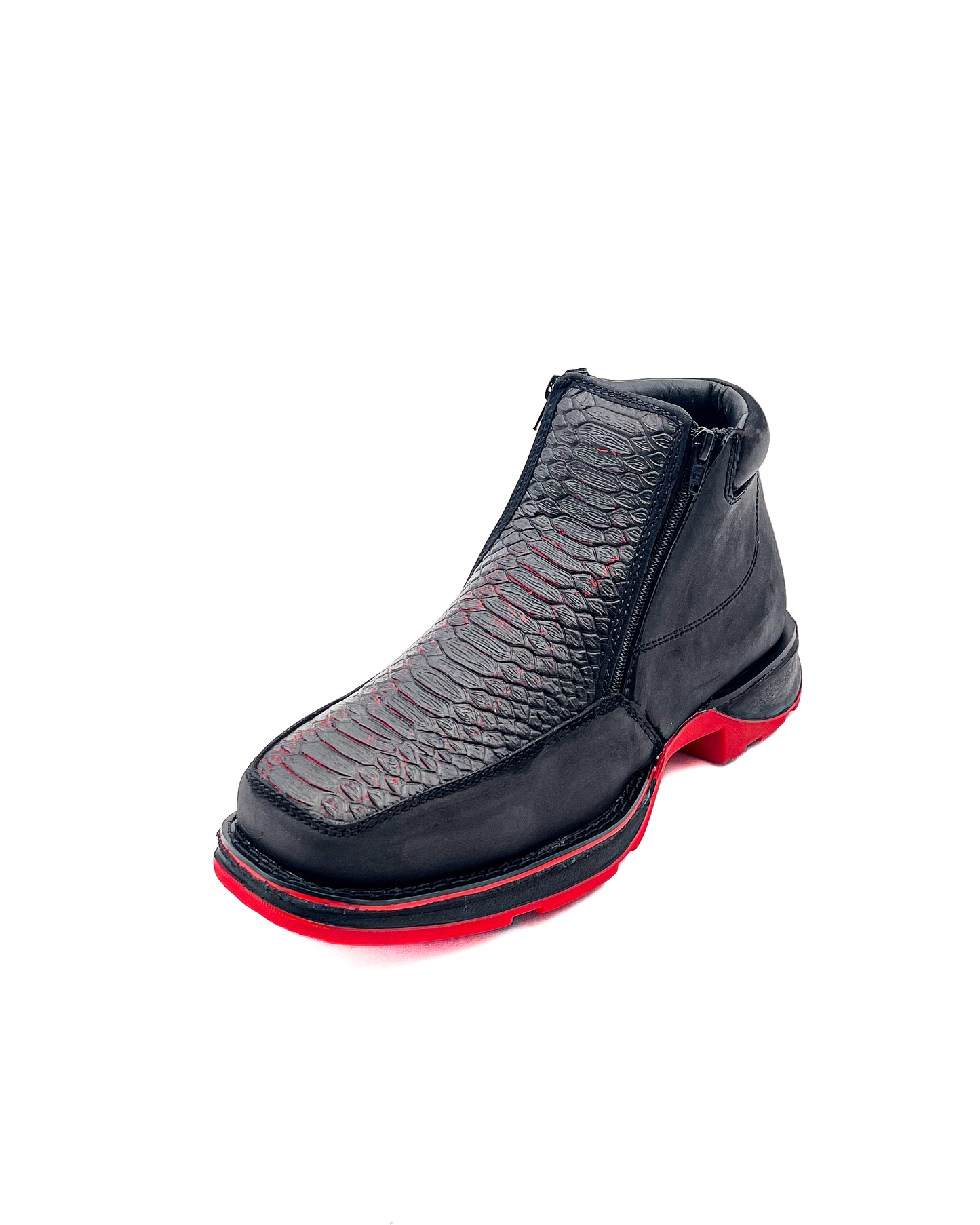 Zipper Shoe Black Red Python Rubber Sole
