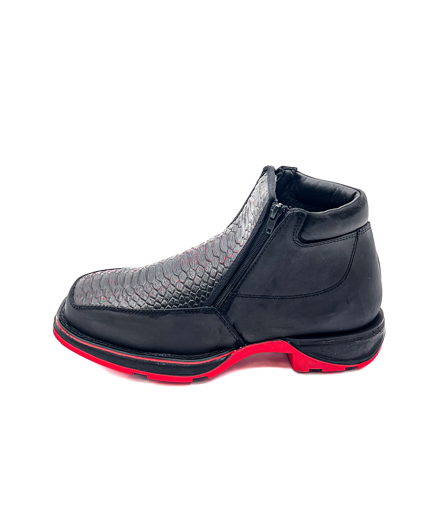 Zipper Shoe Black Red Python Rubber Sole