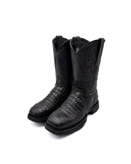 Cowboy Work Boot Black Alligator Caiman Belly