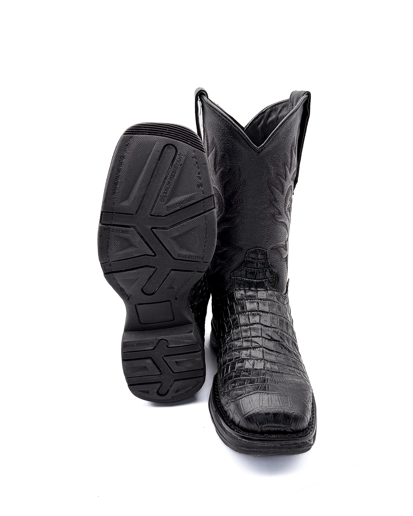 Cowboy Work Boot Black Alligator Caiman Belly