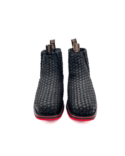 Ankle Boot Weave Woven Black Rubber Sole