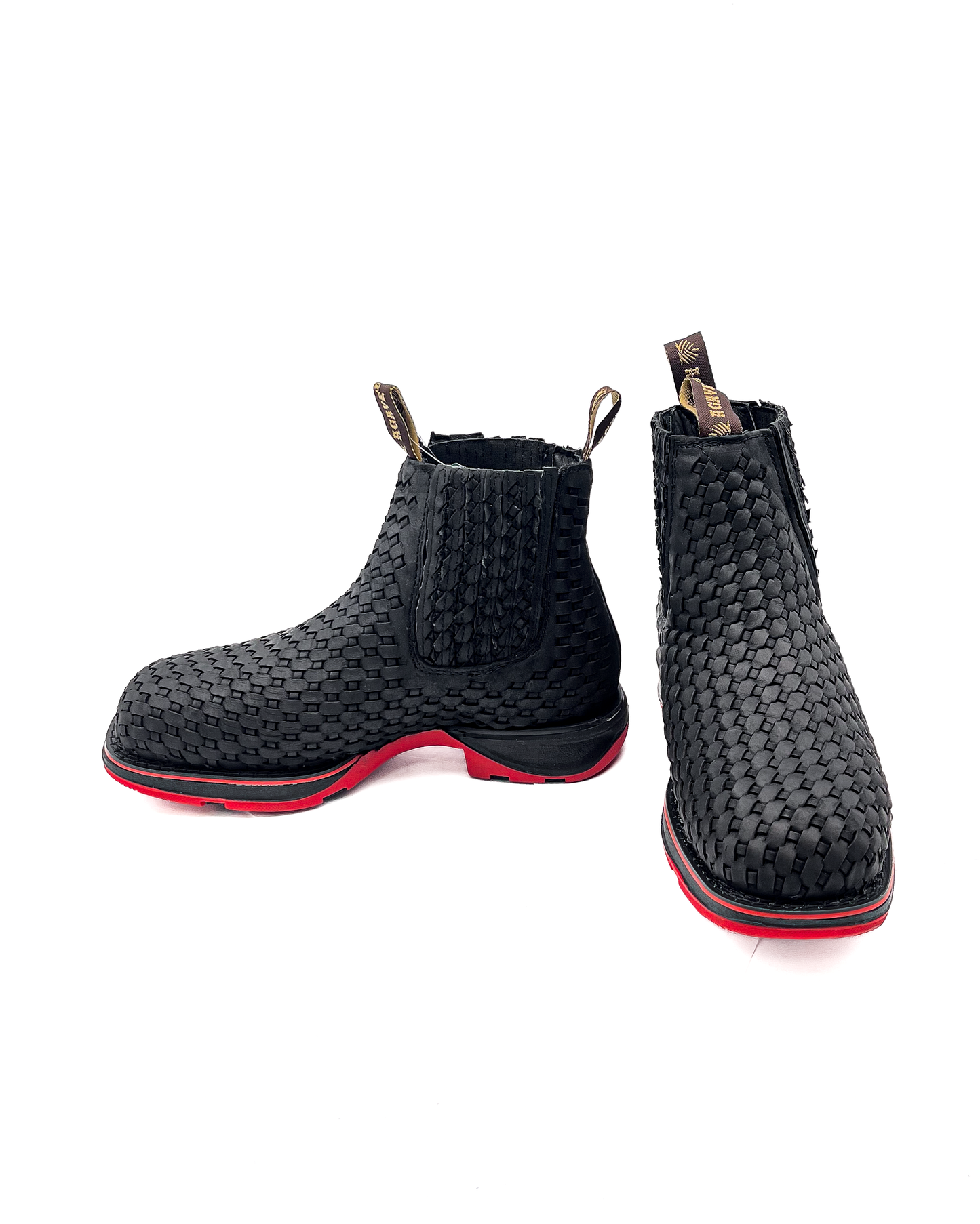 Ankle Boot Weave Woven Black Rubber Sole