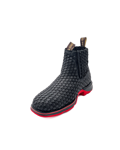 Ankle Boot Weave Woven Black Rubber Sole