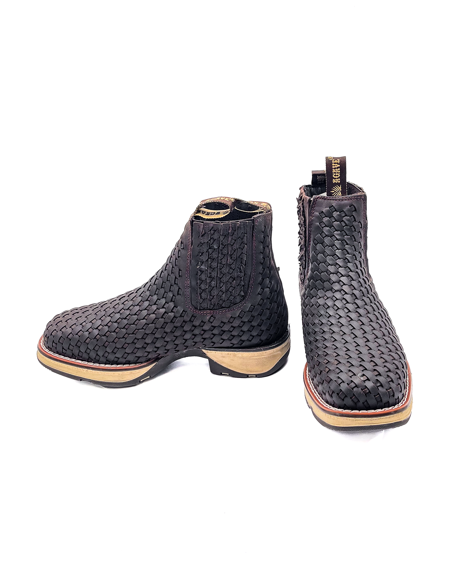 Ankle Boot Weave Woven Dark Brown Rubber Sole