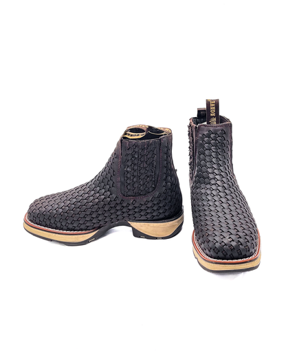 Ankle Boot Weave Woven Dark Brown Rubber Sole