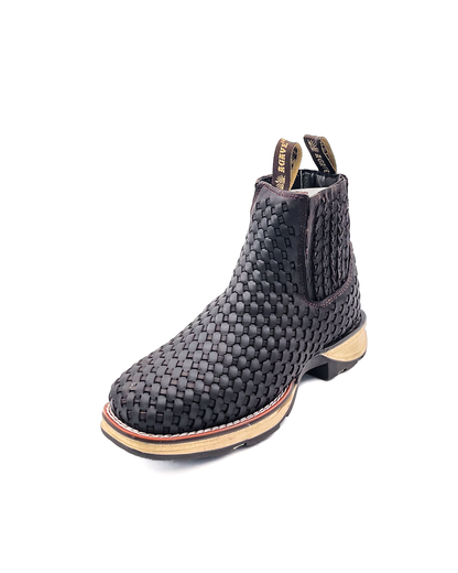 Ankle Boot Weave Woven Dark Brown Rubber Sole