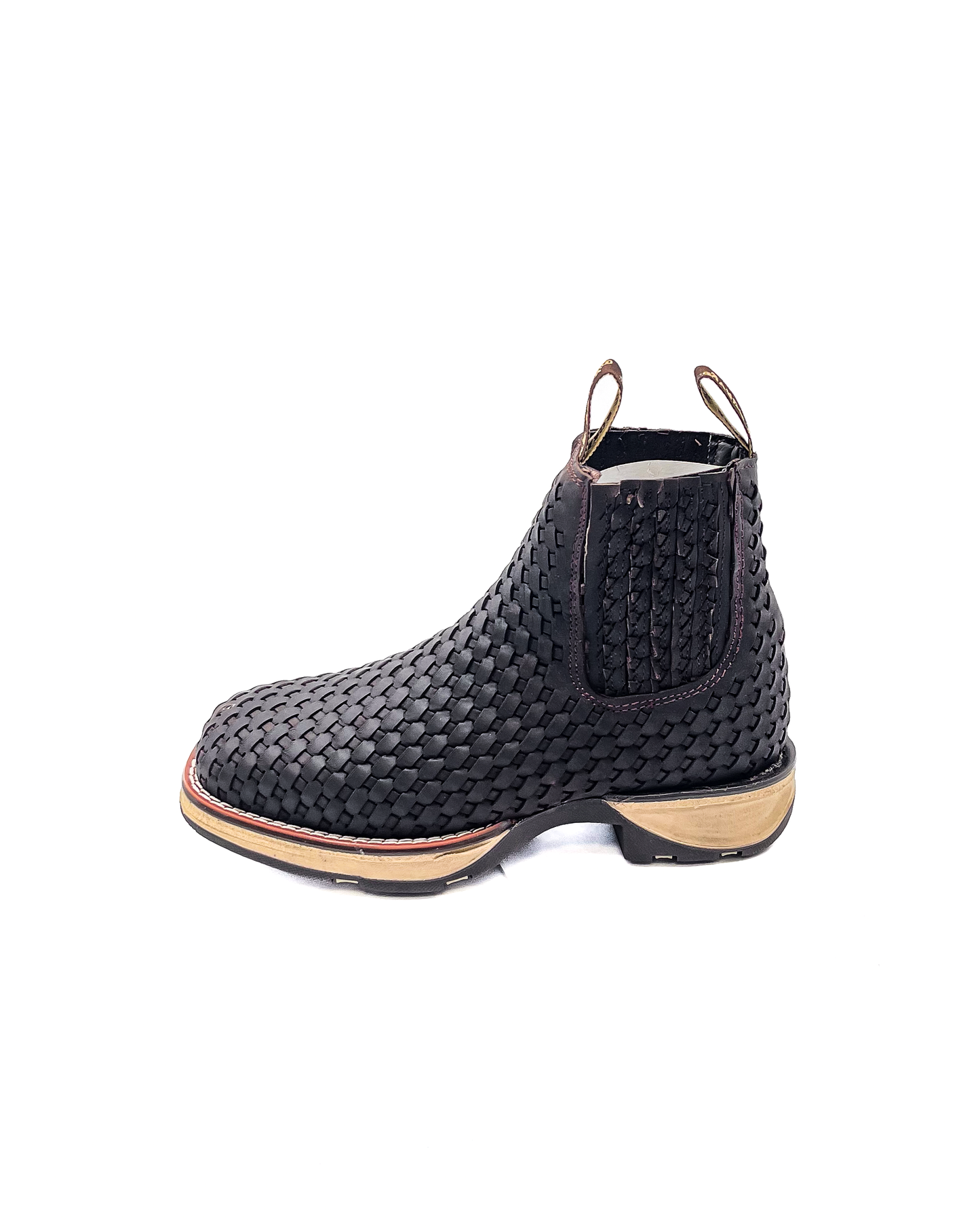 Ankle Boot Weave Woven Dark Brown Rubber Sole