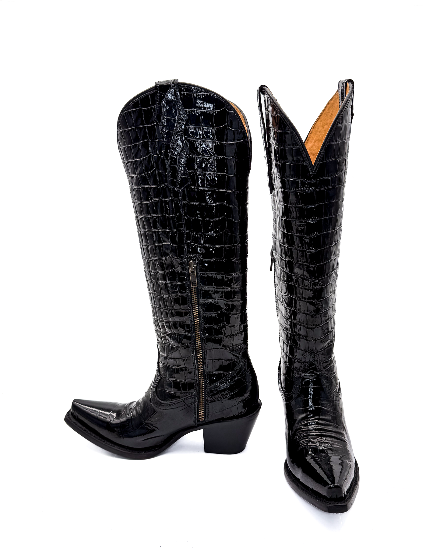 Cowboy Boot Michelle Tall Croc Print Black