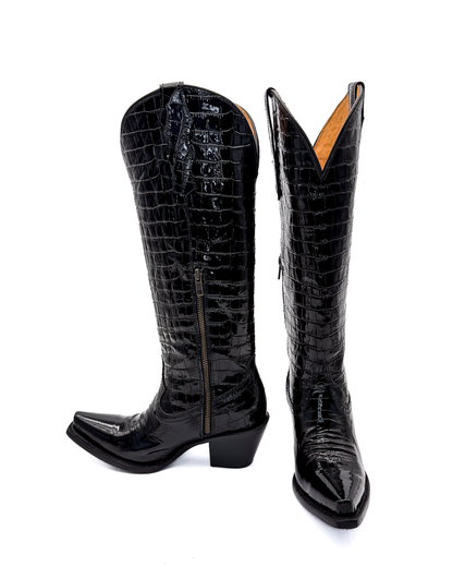 Cowboy Boot Michelle Tall Croc Print Black