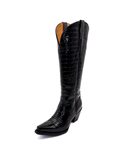 Cowboy Boot Michelle Tall Croc Print Black