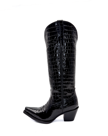 Cowboy Boot Michelle Tall Croc Print Black