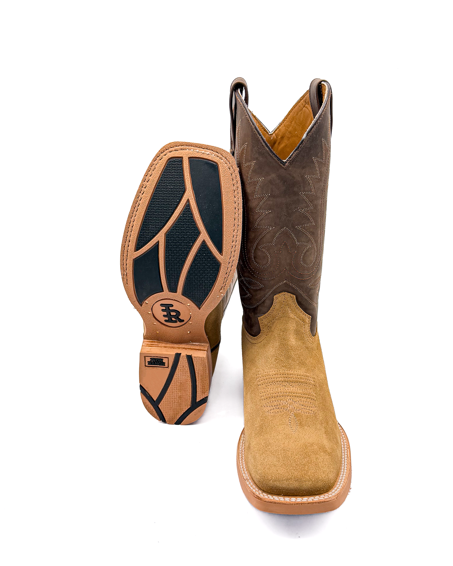 Cowboy Boot in Light Brown Rough Out Rubber Sole