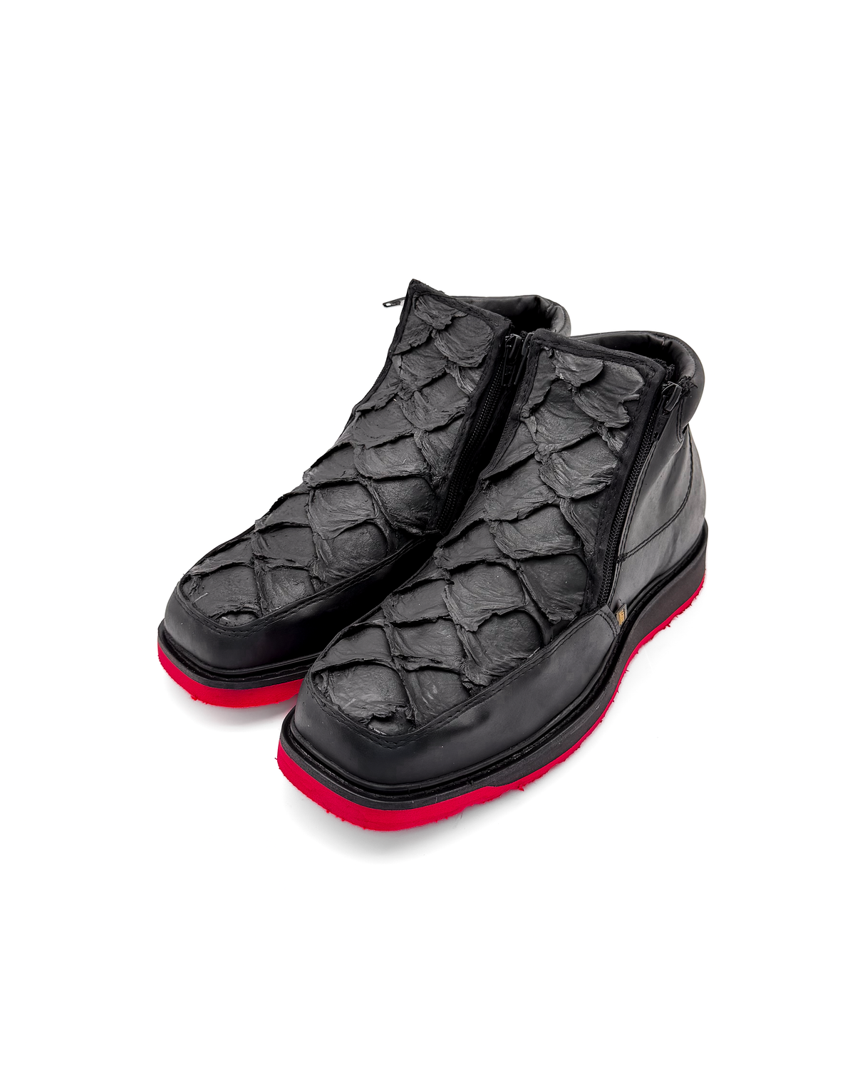 Zipper Shoe Black Red Pirarucu Rubber Sole