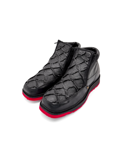 Zipper Shoe Black Red Pirarucu Rubber Sole
