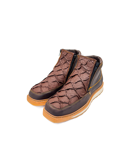 Zipper Shoe Brown Pirarucu Rubber Sole