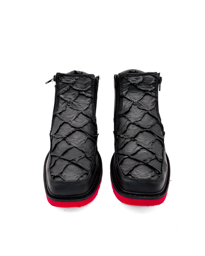 Zipper Shoe Black Red Pirarucu Rubber Sole