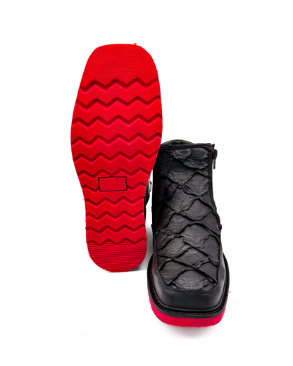 Zipper Shoe Black Red Pirarucu Rubber Sole