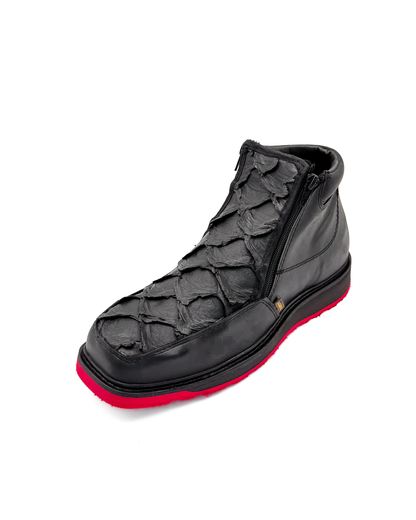 Zipper Shoe Black Red Pirarucu Rubber Sole