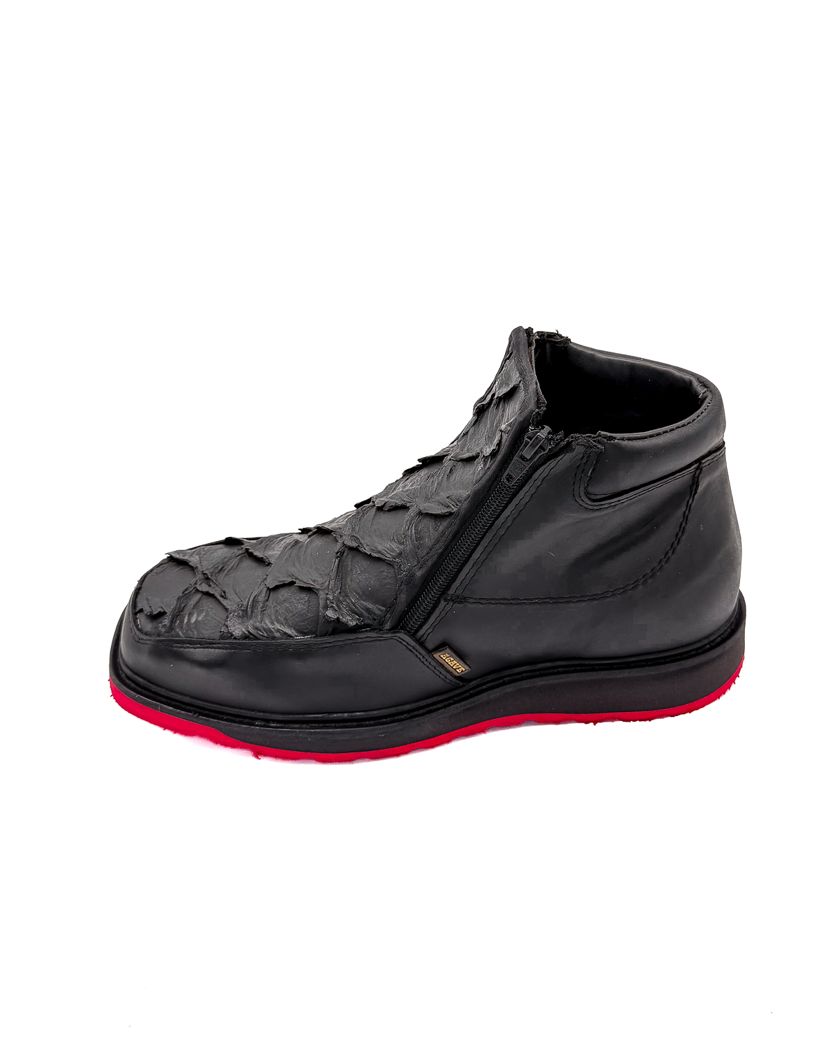 Zipper Shoe Black Red Pirarucu Rubber Sole
