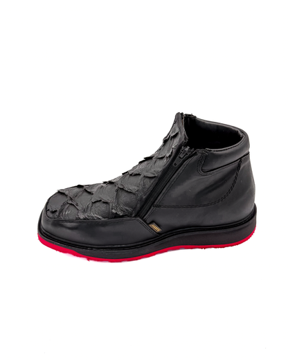Zipper Shoe Black Red Pirarucu Rubber Sole