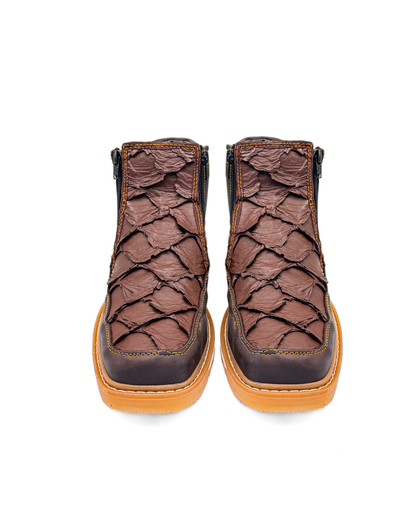 Zipper Shoe Brown Pirarucu Rubber Sole