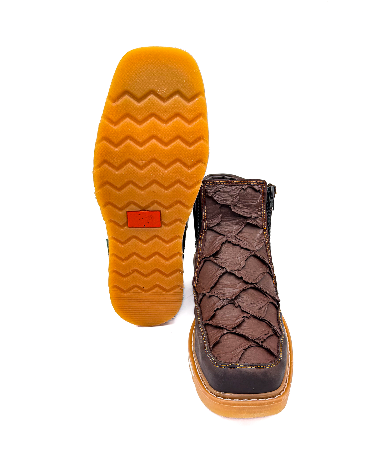 Zipper Shoe Brown Pirarucu Rubber Sole