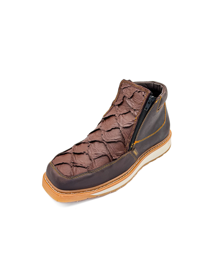 Zipper Shoe Brown Pirarucu Rubber Sole