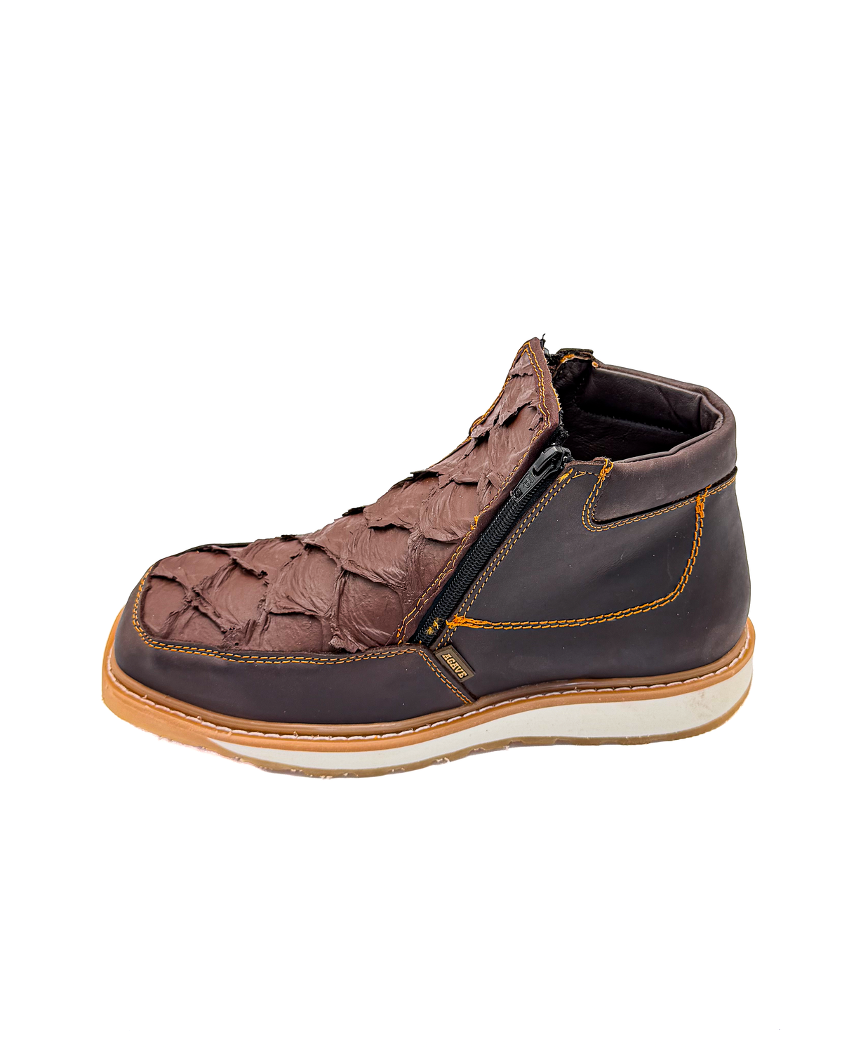 Zipper Shoe Brown Pirarucu Rubber Sole