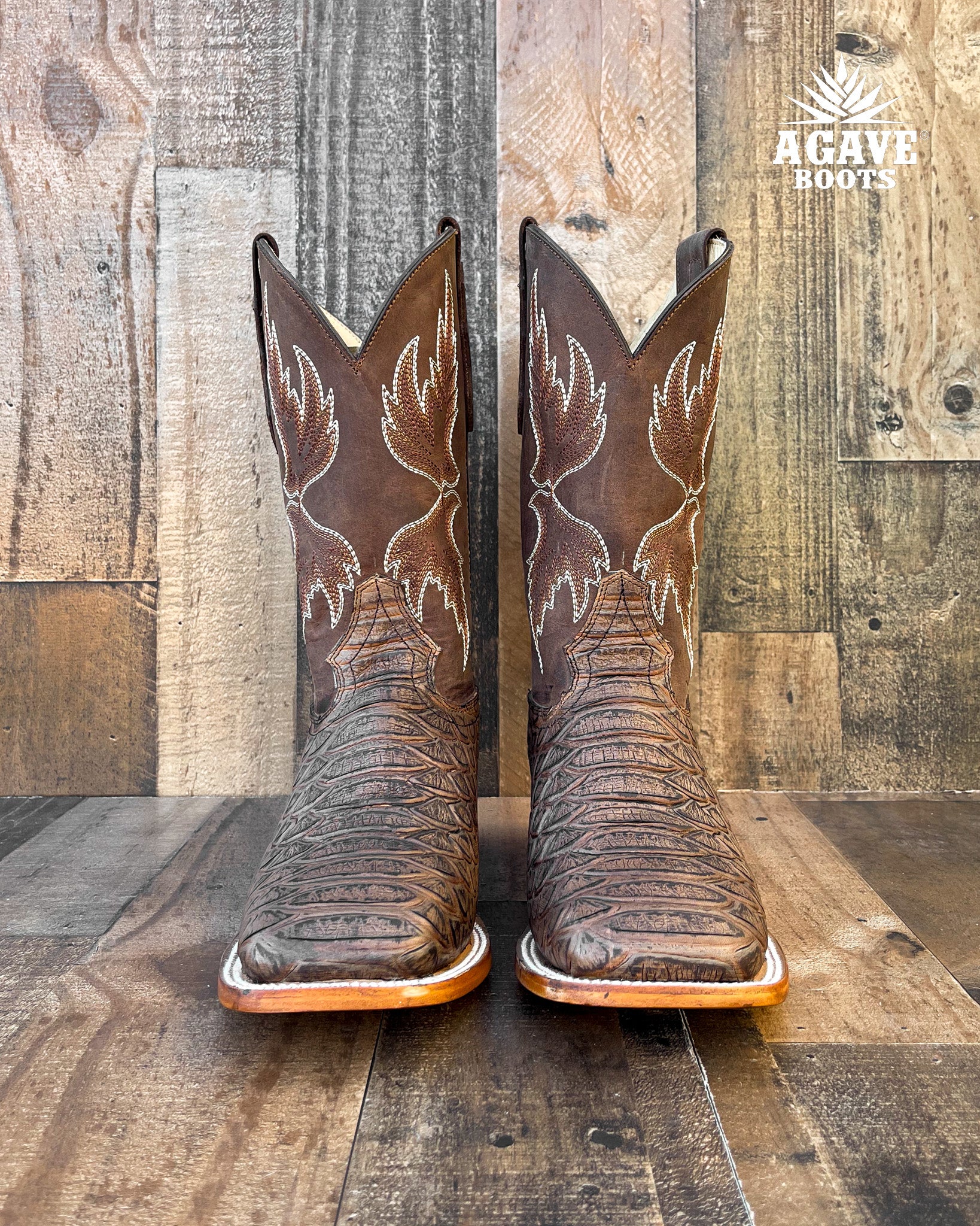 BROWN PYTHON MEN SQUARE TOE WESTERN COWBOY BOOTS