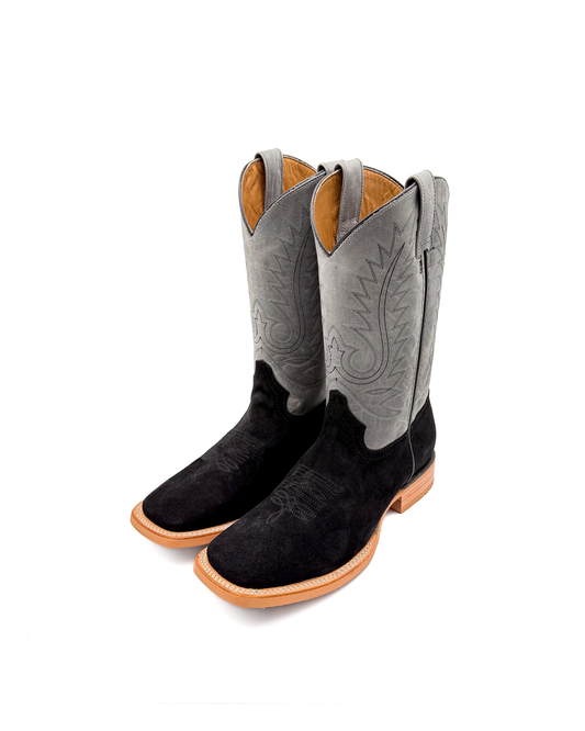 Cowboy Boot Black Rough Out Rubber Sole