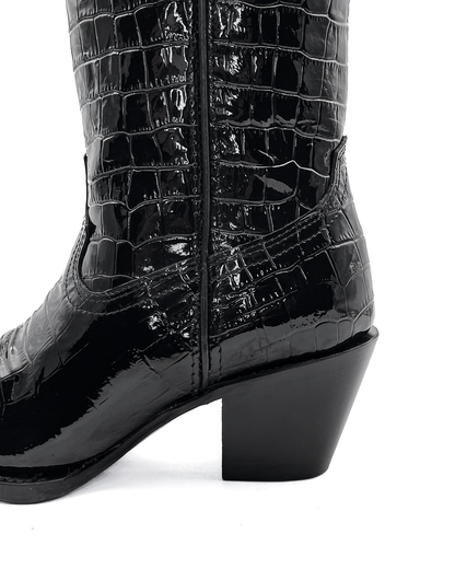 Cowboy Boot Michelle Tall Croc Print Black