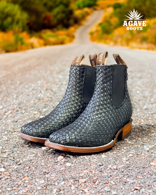 BOTIN / ANKLE BOOT / CHELSEA WEAVE TEJIDO BLACK | MEN SQUARE TOE WESTERN