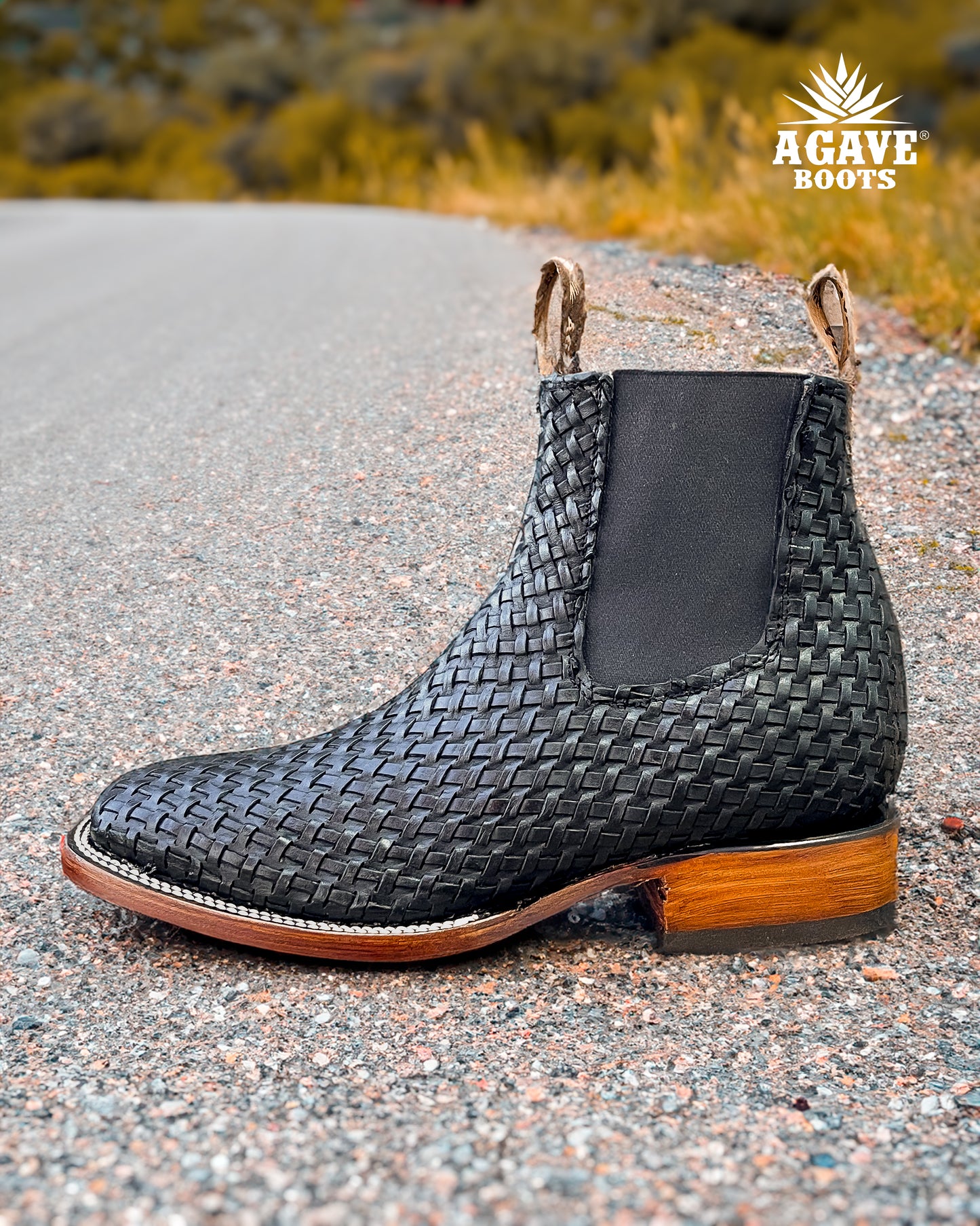 BOTIN / ANKLE BOOT / CHELSEA WEAVE TEJIDO BLACK | MEN SQUARE TOE WESTERN