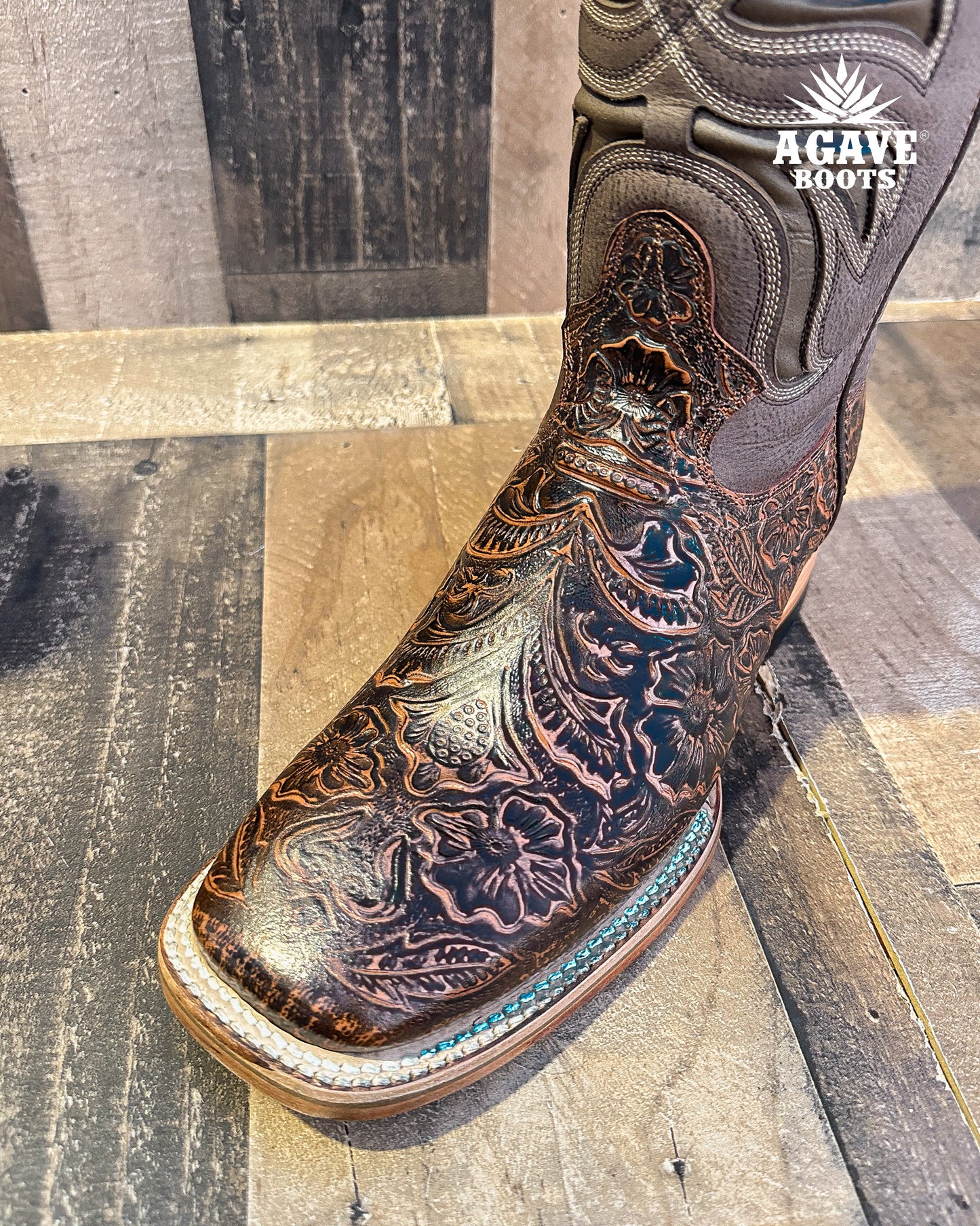 "SHEDRON" TOOLED LEATHER | MEN SQUARE TOE WESTERN COWBOY BOOTS