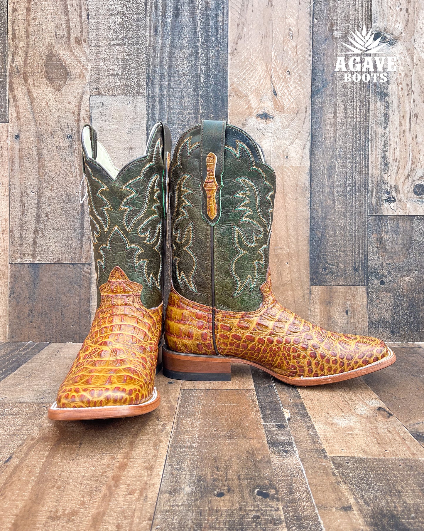 LIGHT BROWN CAIMAN HORNBACK | MEN SQUARE TOE BOOTS