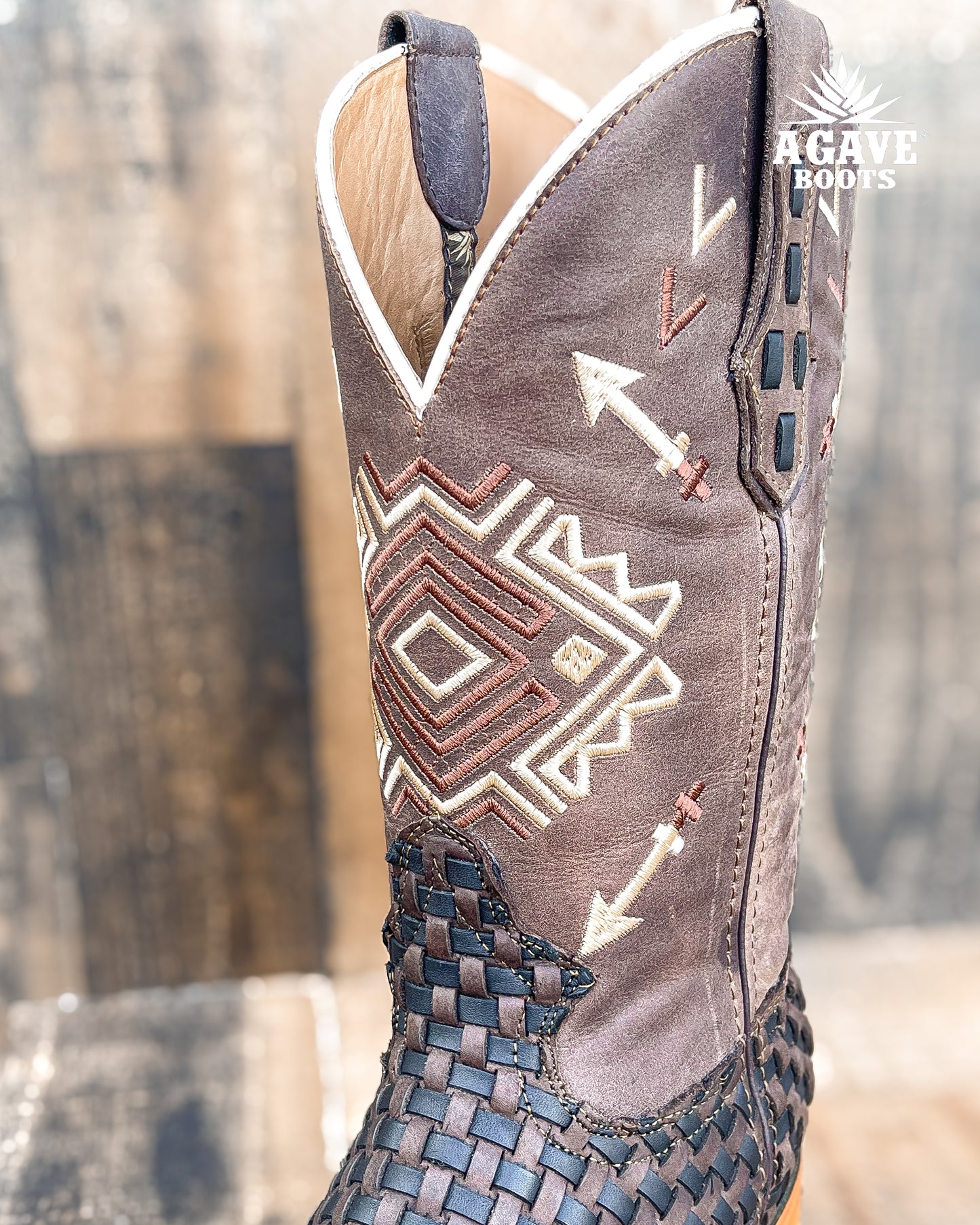 BLACK BROWN BASKET WEAVE PETATILLO | MEN SQUARE TOE WESTERN COWBOY BOOTS