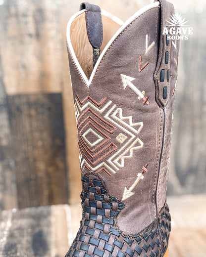 Cowboy Boot Black & Brown Basket Weave Petatillo