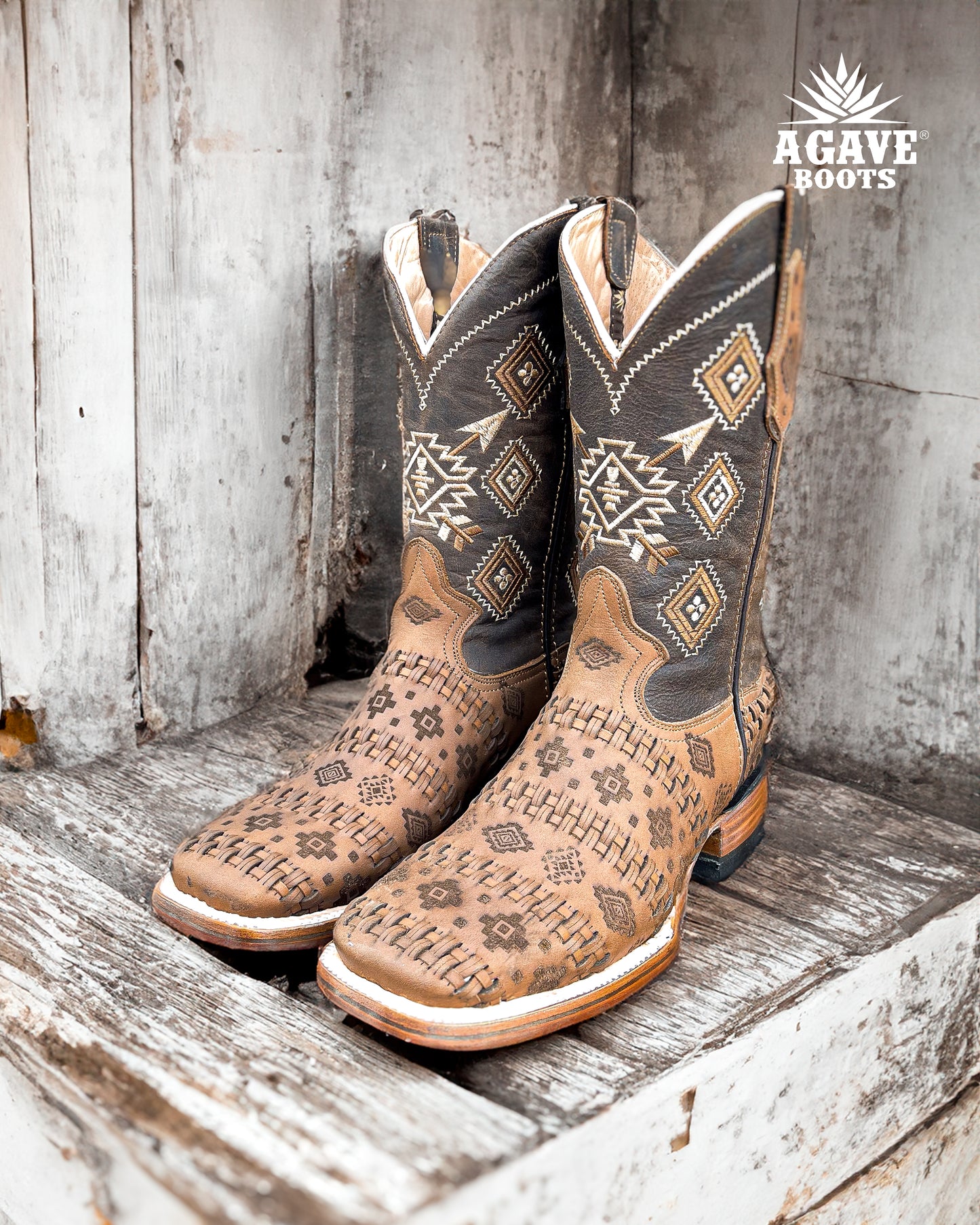 AZTEC BASKET WEAVE PETATILLO | MEN SQUARE TOE WESTERN COWBOY BOOTS