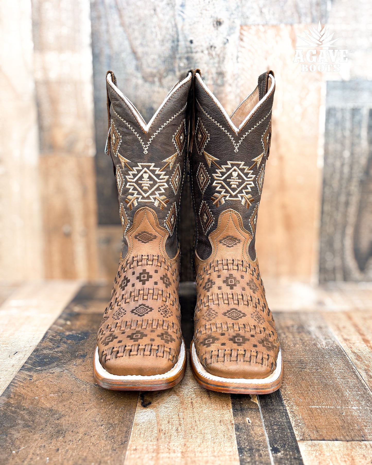 AZTEC BASKET WEAVE PETATILLO | MEN SQUARE TOE WESTERN COWBOY BOOTS