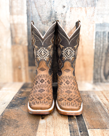 Cowboy Boot Brown Aztec Basket Weave Petatillo