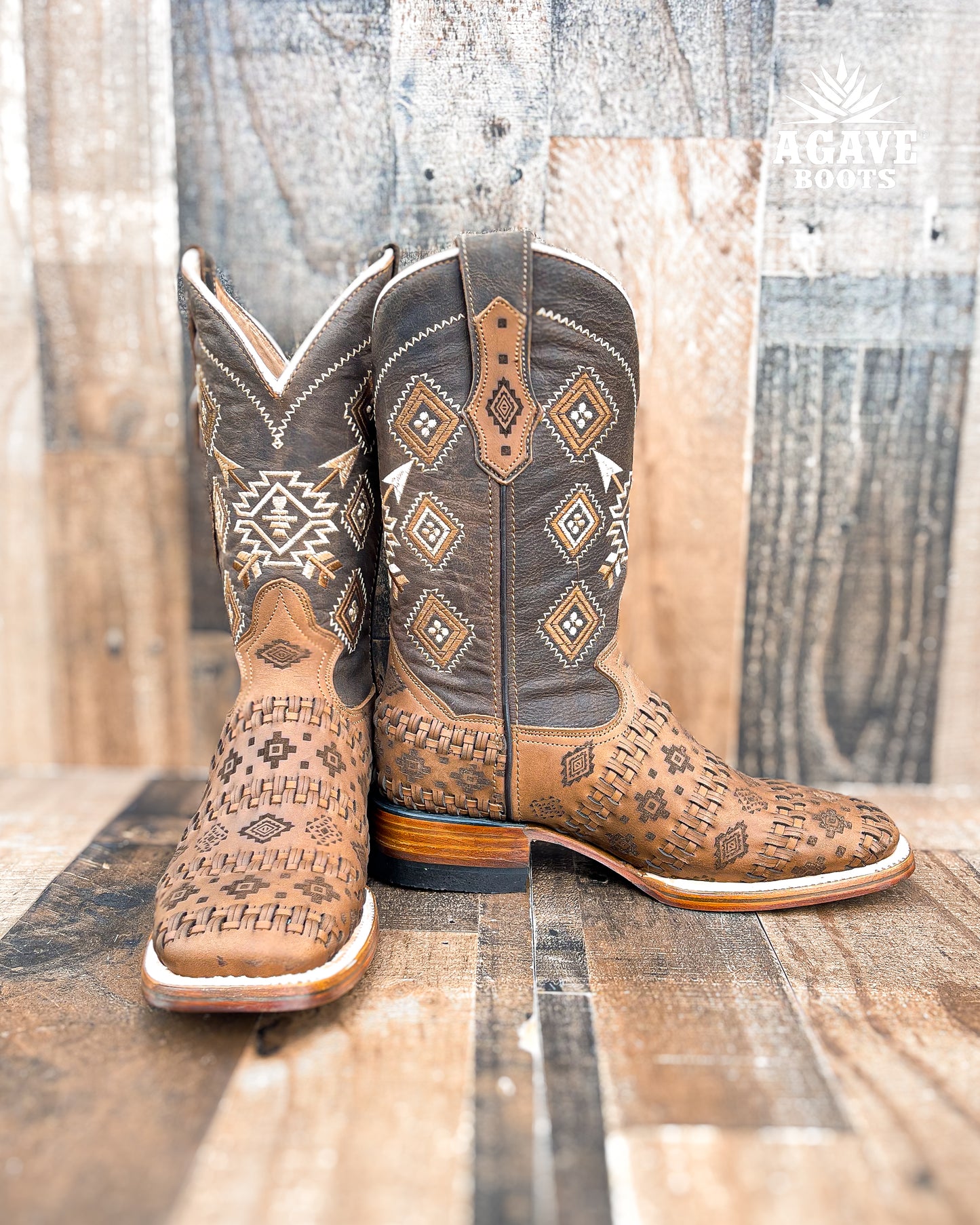 AZTEC BASKET WEAVE PETATILLO | MEN SQUARE TOE WESTERN COWBOY BOOTS