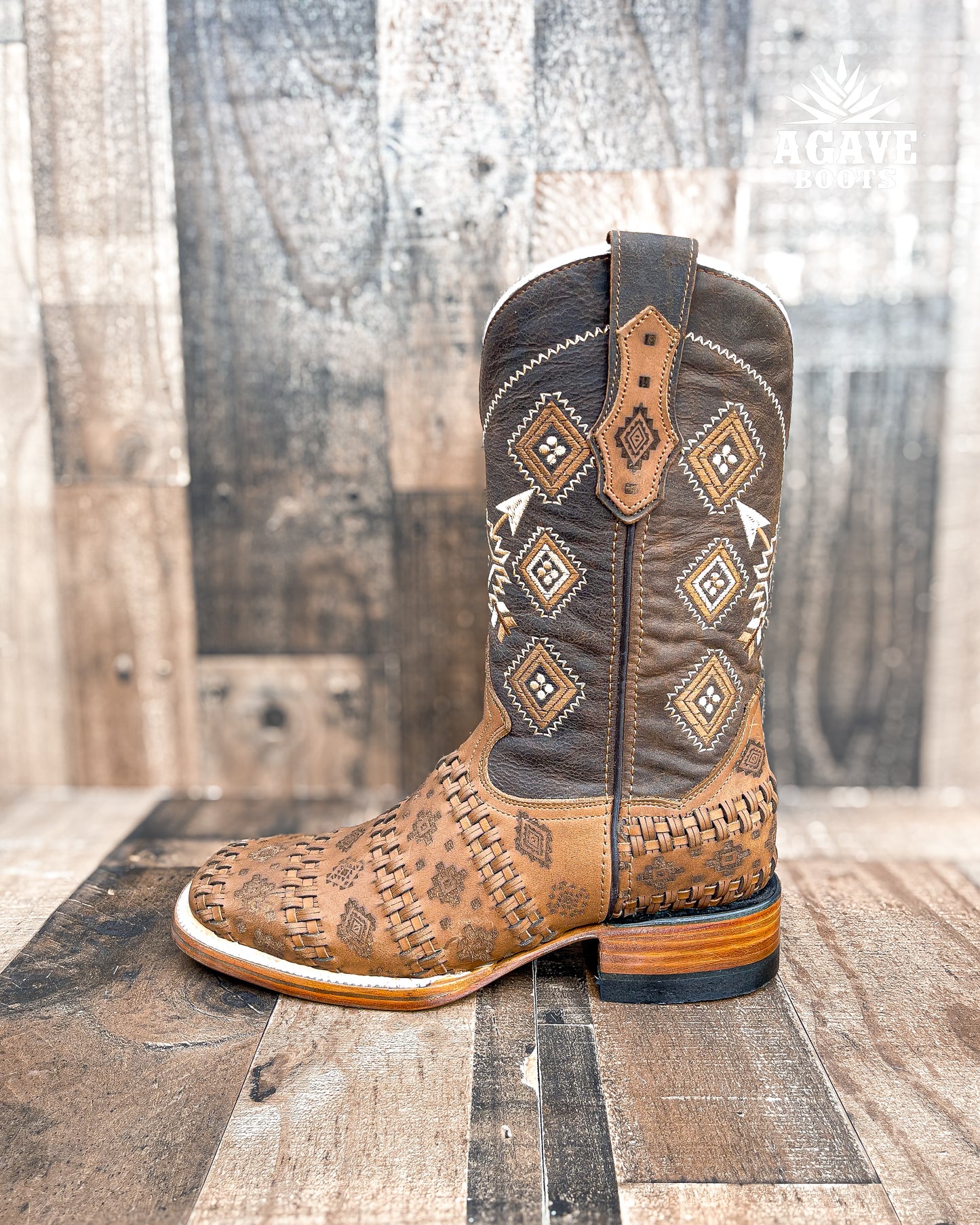 AZTEC BASKET WEAVE PETATILLO | MEN SQUARE TOE WESTERN COWBOY BOOTS