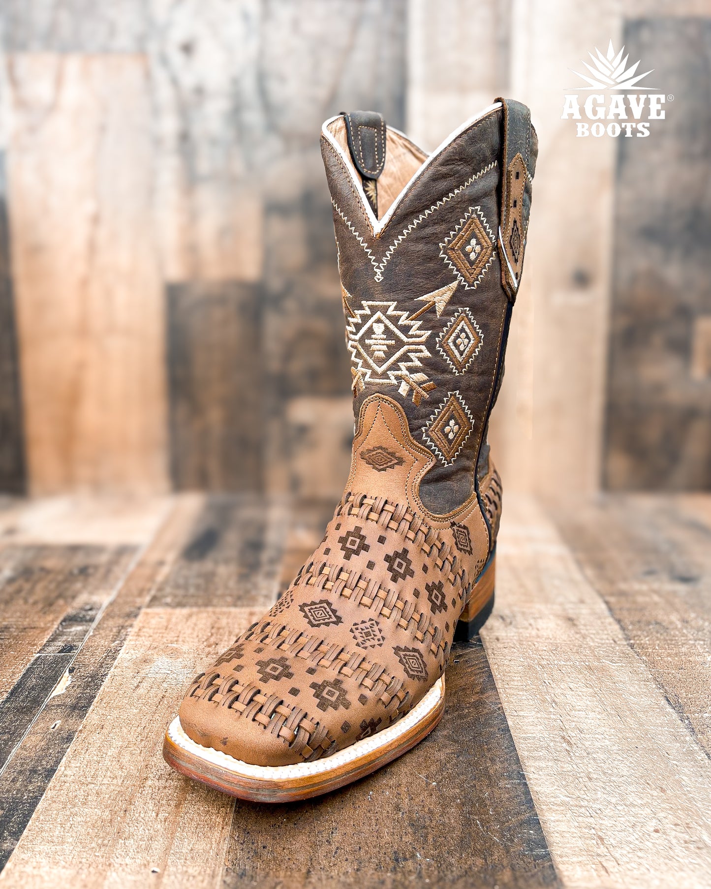 AZTEC BASKET WEAVE PETATILLO | MEN SQUARE TOE WESTERN COWBOY BOOTS